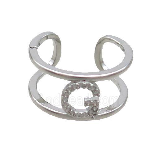 Copper Ring Pave Zircon G-Letter Platinum Plated