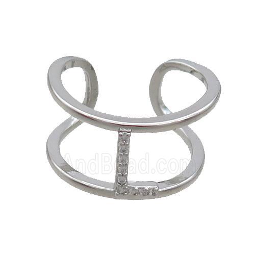 Copper Ring Pave Zircon L-Letter Platinum Plated