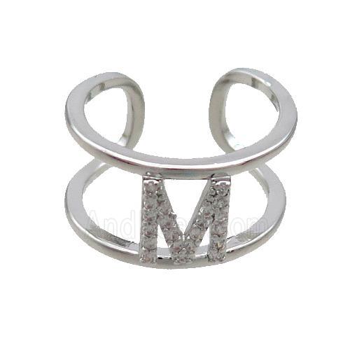 Copper Ring Pave Zircon M-Letter Platinum Plated