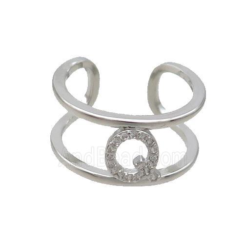 Copper Ring Pave Zircon Q-Letter Platinum Plated