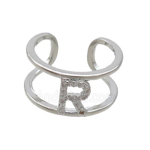 Copper Ring Pave Zircon R-Letter Platinum Plated