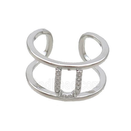 Copper Ring Pave Zircon U-Letter Platinum Plated