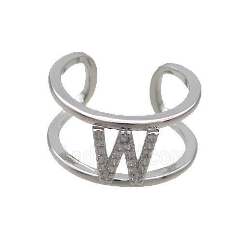 Copper Ring Pave Zircon W-Letter Platinum Plated