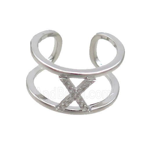 Copper Ring Pave Zircon X-Letter Platinum Plated