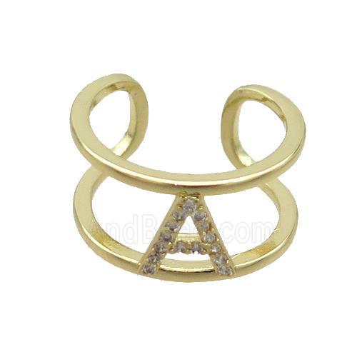 Copper Ring Pave Zircon A-Letter Gold Plated