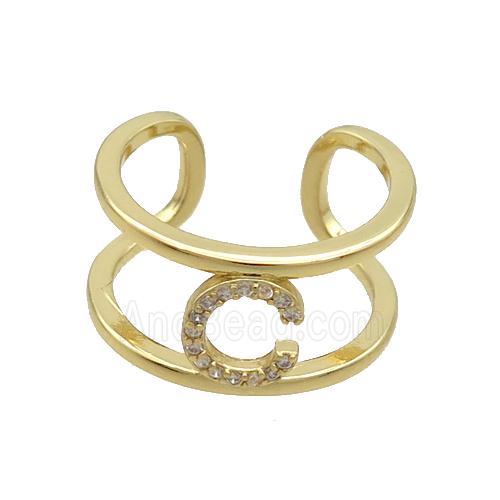 Copper Ring Pave Zircon C-Letter Gold Plated