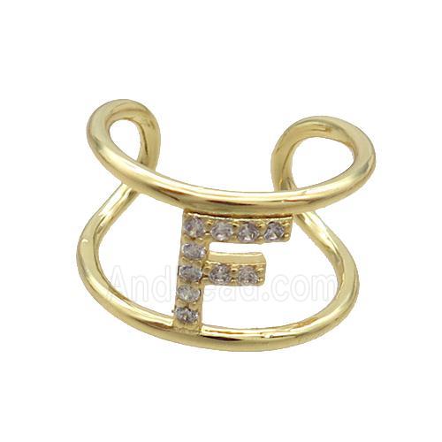 Copper Ring Pave Zircon F-Letter Gold Plated