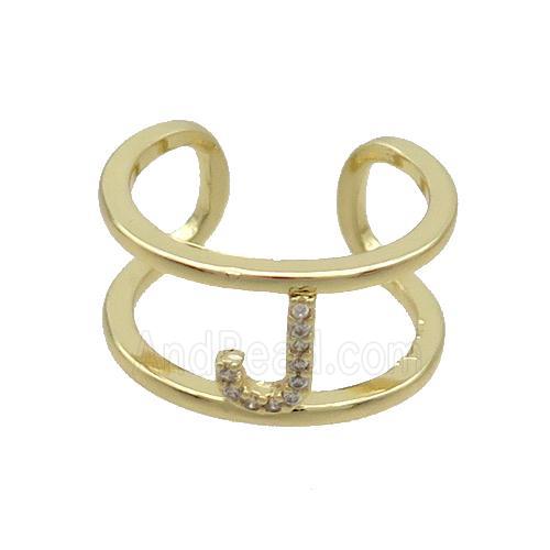 Copper Ring Pave Zircon J-Letter Gold Plated