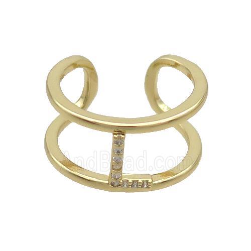Copper Ring Pave Zircon L-Letter Gold Plated