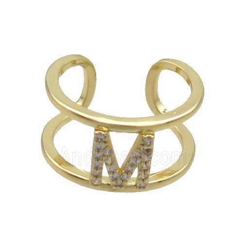 Copper Ring Pave Zircon M-Letter Gold Plated