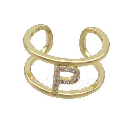 Copper Ring Pave Zircon P-Letter Gold Plated