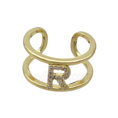 Copper Ring Pave Zircon R-Letter Gold Plated