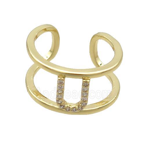 Copper Ring Pave Zircon U-Letter Gold Plated