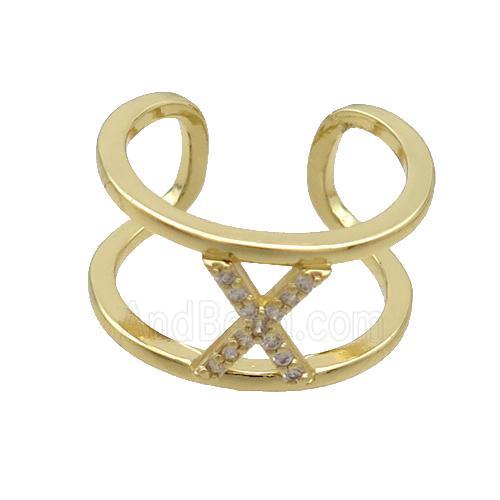 Copper Ring Pave Zircon X-Letter Gold Plated