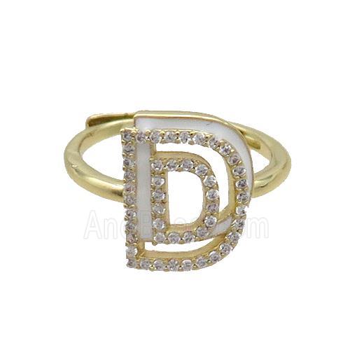 Copper Ring Pave Zircon D-Letter Adjustable Enamel Gold Plated