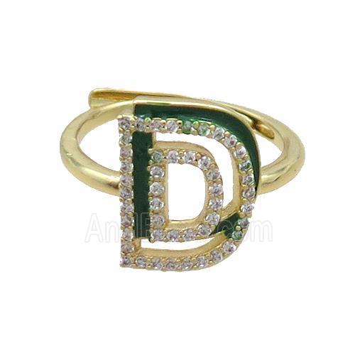 Copper Ring Pave Zircon D-Letter Adjustable Enamel Gold Plated