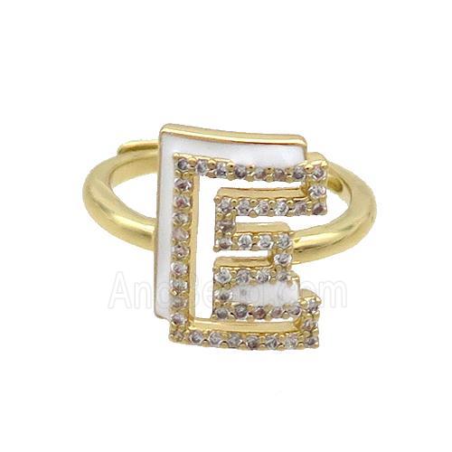Copper Ring Pave Zircon E-Letter Adjustable Enamel Gold Plated