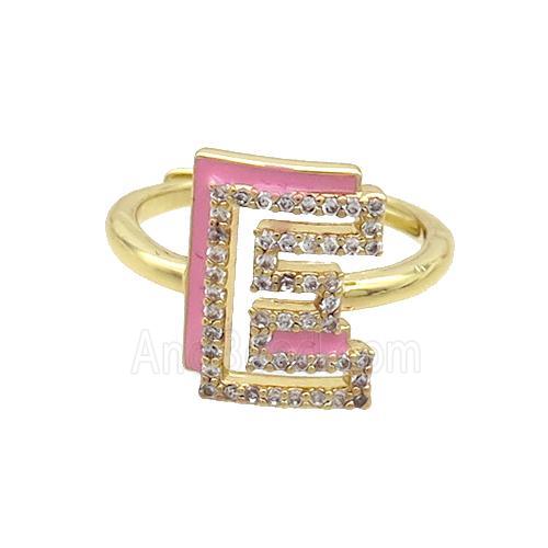 Copper Ring Pave Zircon E-Letter Adjustable Enamel Gold Plated