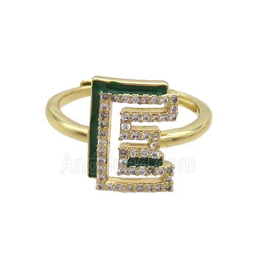 Copper Ring Pave Zircon E-Letter Adjustable Enamel Gold Plated