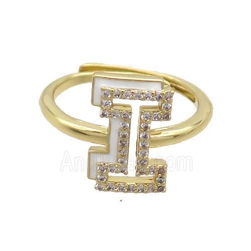 Copper Ring Pave Zircon I-Letter Adjustable Enamel Gold Plated