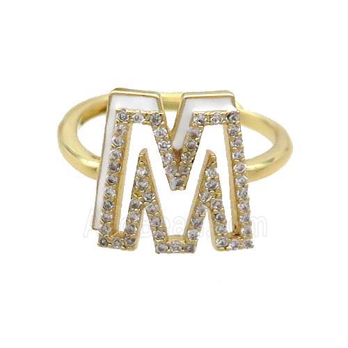 Copper Ring Pave Zircon M-Letter Adjustable Enamel Gold Plated