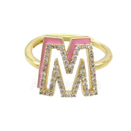Copper Ring Pave Zircon M-Letter Adjustable Enamel Gold Plated