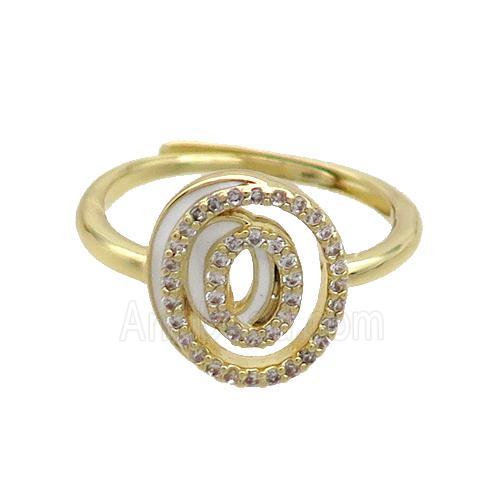 Copper Ring Pave Zircon O-Letter Adjustable Enamel Gold Plated