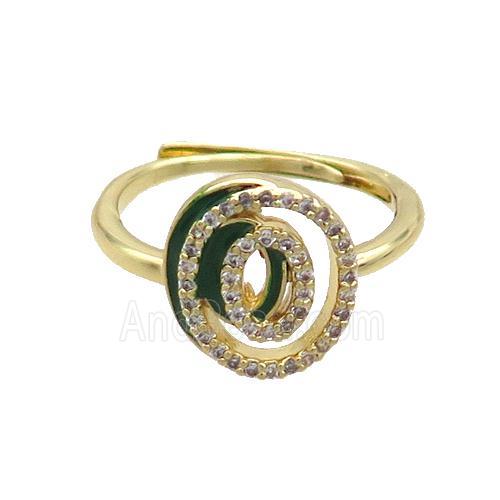 Copper Ring Pave Zircon O-Letter Adjustable Enamel Gold Plated