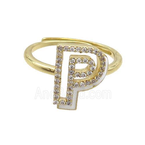 Copper Ring Pave Zircon P-Letter Adjustable Enamel Gold Plated