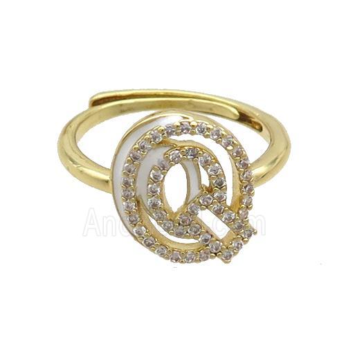 Copper Ring Pave Zircon Q-Letter Adjustable Enamel Gold Plated