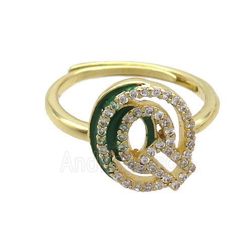 Copper Ring Pave Zircon Q-Letter Adjustable Enamel Gold Plated