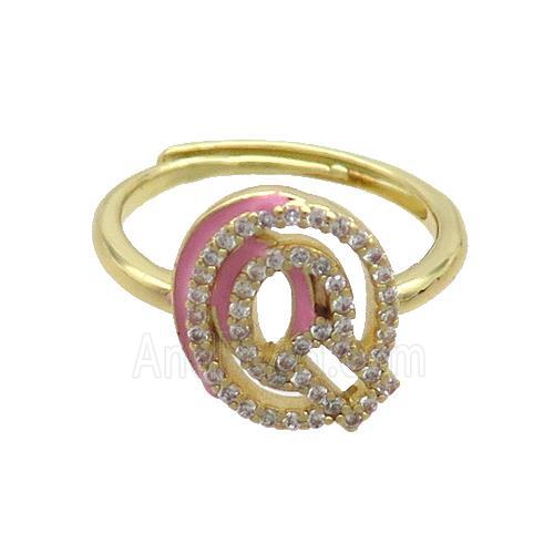 Copper Ring Pave Zircon Q-Letter Adjustable Enamel Gold Plated