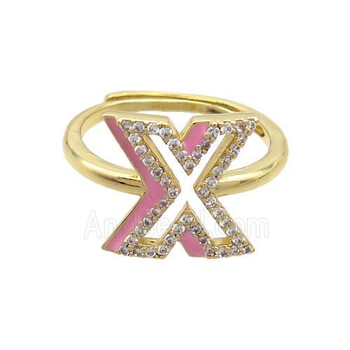 Copper Ring Pave Zircon X-Letter Adjustable Enamel Gold Plated