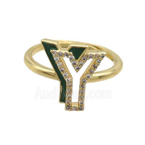 Copper Ring Pave Zircon Y-Letter Adjustable Enamel Gold Plated