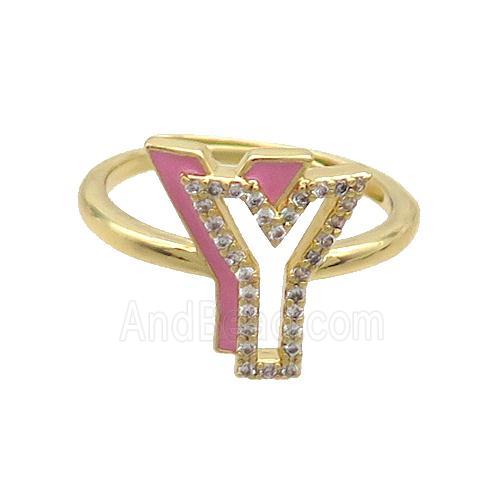 Copper Ring Pave Zircon Y-Letter Adjustable Enamel Gold Plated