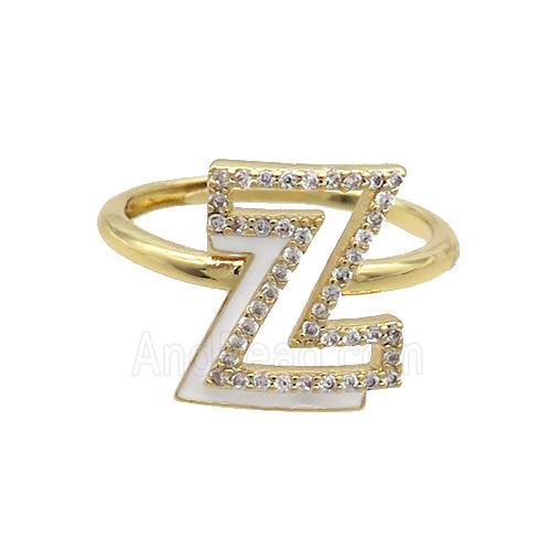Copper Ring Pave Zircon Z-Letter Adjustable Enamel Gold Plated