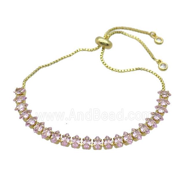 Copper Bracelet Pave Pink Crystal Glass Adjustable Gold Plated