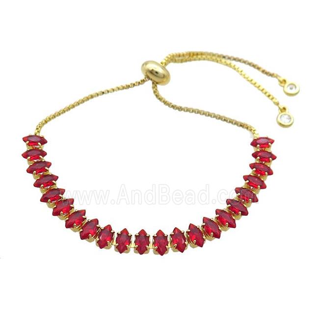 Copper Bracelet Pave Red Crystal Glass Adjustable Gold Plated
