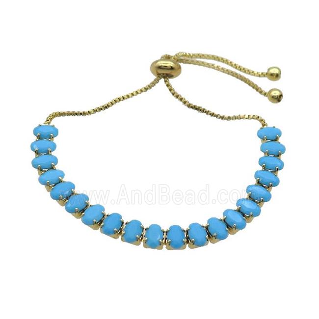 Copper Bracelet Pave Turqblue Crystal Glass Adjustable Gold Plated