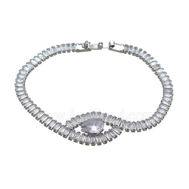 Copper Bracelet Pave Crystal Glass Platinum Plated