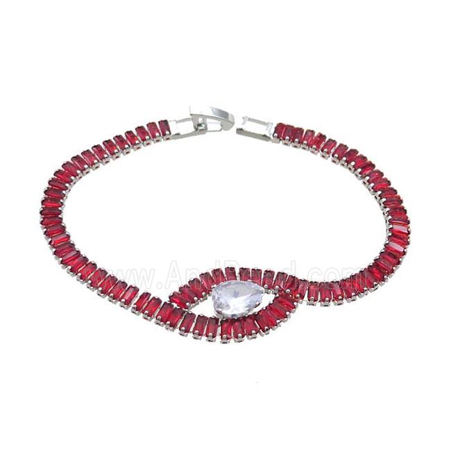 Copper Bracelet Pave Red Crystal Glass Platinum Plated