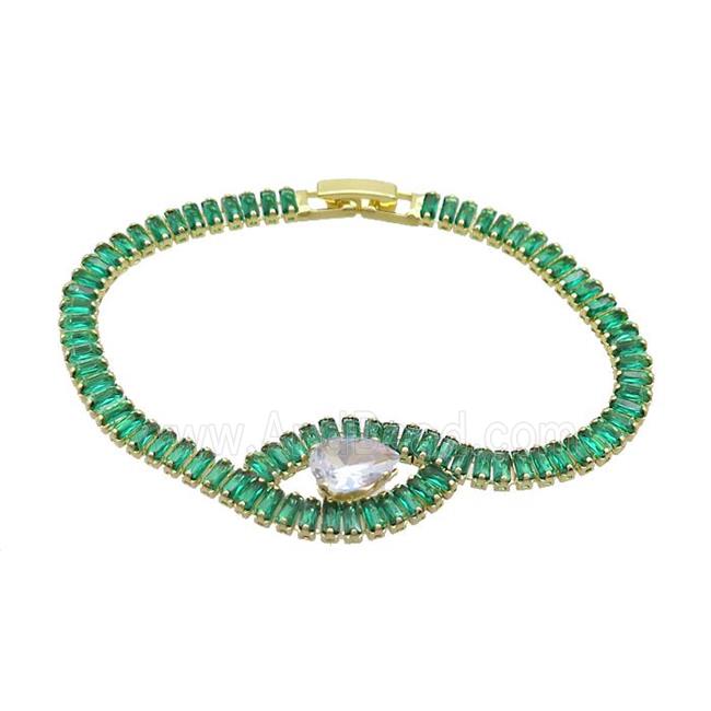 Copper Bracelet Pave Green Crystal Glass Gold Plated