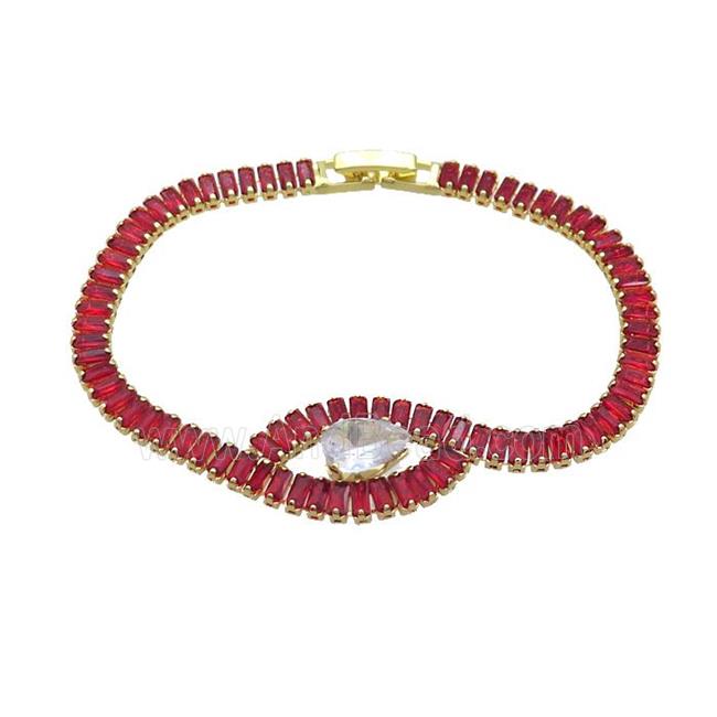 Copper Bracelet Pave Red Crystal Glass Gold Plated