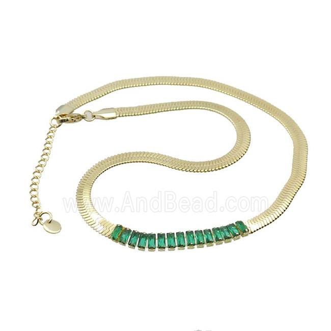Copper Necklace Pave Green Crystal Glass Gold Plated