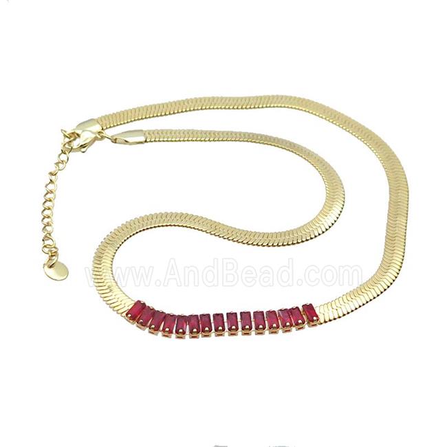 Copper Necklace Pave Red Crystal Glass Gold Plated