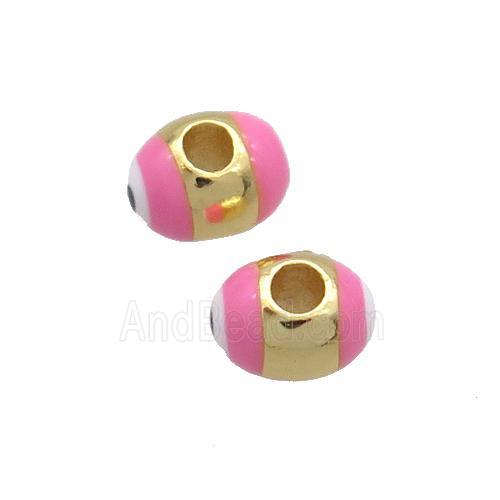 Copper Barrel Beads Pink Enamel Eye Large Hole Gold Plated