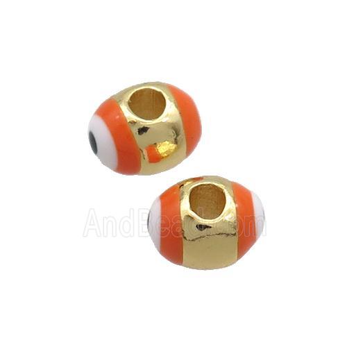 Copper Barrel Beads Orange Enamel Eye Large Hole Gold Plated