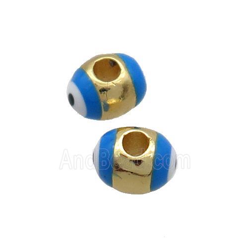 Copper Barrel Beads Blue Enamel Eye Large Hole Gold Plated
