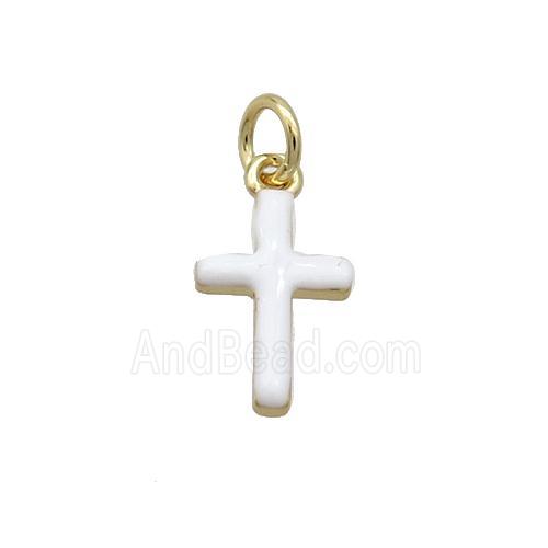 Copper Cross Pendant White Enamel Gold Plated