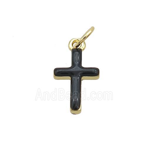Copper Cross Pendant Black Enamel Gold Plated